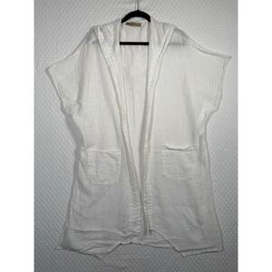Boho Kimono Cardigan White Sheer Gauze Open Front Hood Festival Beach Cover Up